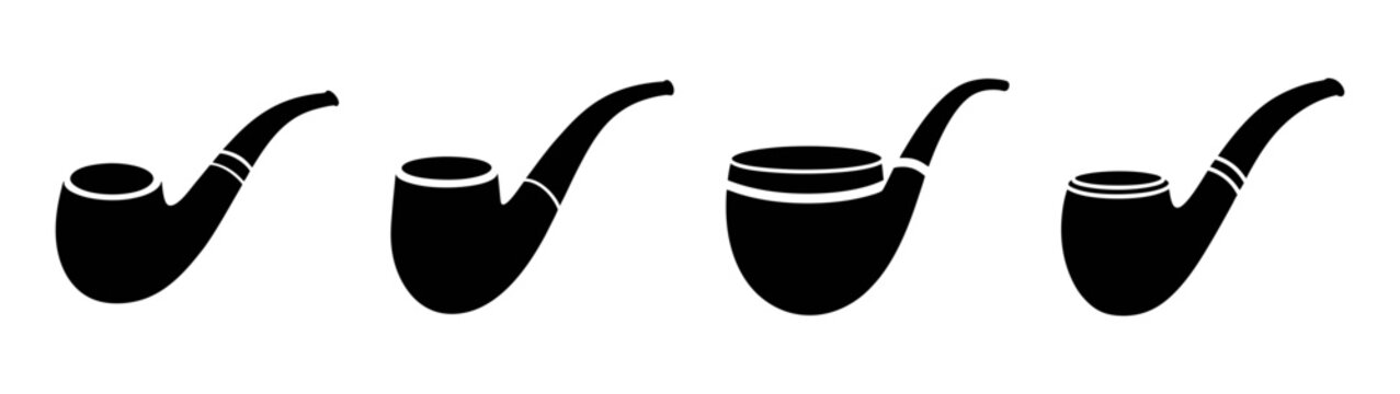 Smoking pipe collection vector illustration black and white tobacco pipe silhouette set for smokers