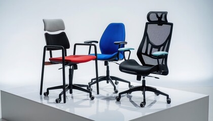 Modern Office Chairs Showcase: A collection of sleek and contemporary office chairs, showcasing a range of designs, colors, and ergonomic features
