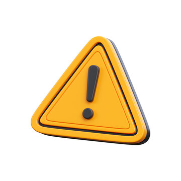 3D Render Yellow Caution Warning Sign Icon Isolated on Transparent PNG Background