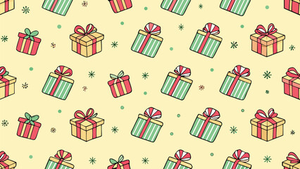 A repeating pattern featuring pink gift boxes on a light background..eps