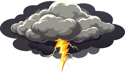 Lightning storm with dark clouds on a transparent background, showcasing dramatic flashes of light and turbulent weather..eps