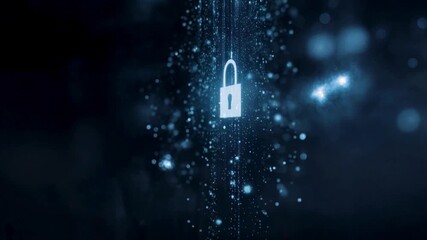 Interactive digital security video with touch activation and glowing lock, representing modern data protection and access control, technology forward - Powered by Adobe