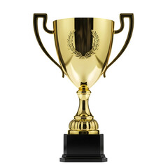 Fototapeta premium Golden trophy cup symbolizing victory and achievement on a black background