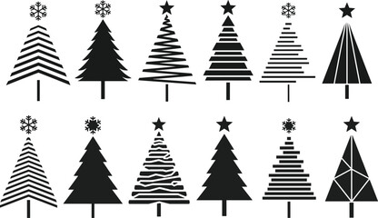 Obraz premium Collection of abstract christmas tree silhouettes in black and white