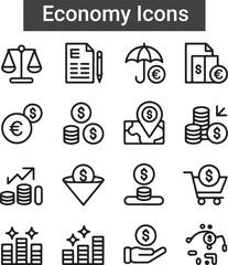 Finance line icon set with money, bank, check, law, auction, exchange, payment, wallet, deposit, piggy, calculator, web,
