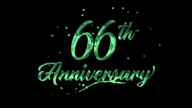 66th anniversary text animation in golden metallic effect. suitable for celebrating special occasions, invitations, anniversary cards and social media. Includes alpha channel for any background.
