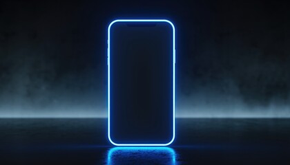 Neon Mobile Phone: Futuristic digital display, perfect for technological concept. Captures the essence of modern innovation with glowing outline and cool aura. 