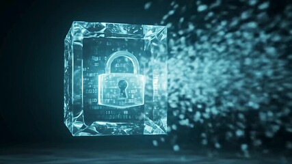 Digital security concept with glowing lock inside cube, data protection, encryption technology, cybersecurity solutions, futuristic innovation - Powered by Adobe