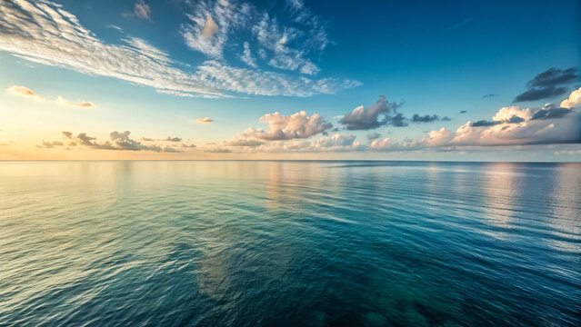 Ocean view at sunset with clouds seascape nature photography background - Powered by Adobe