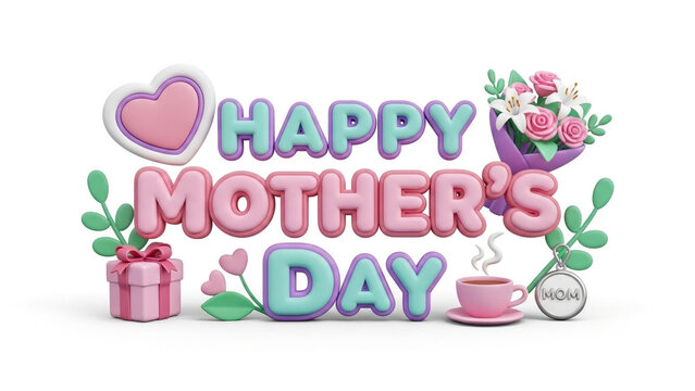 Happy mother's day gift card with flowers and coffee for mom celebration