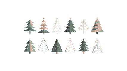 Obraz premium Whimsical watercolor christmas trees collection featuring festive greenery and delicate winter decorations on white background