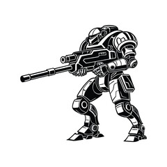 Detailed illustration of a futuristic combat robot holding a large weapon