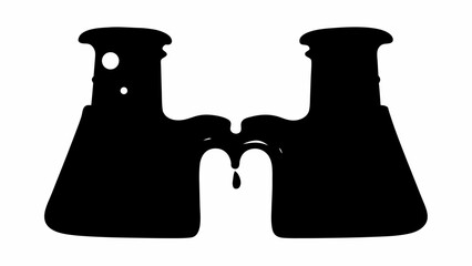 Silhouette of two flasks connected with dripping liquid in a stylized black and white design