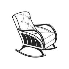 Classic tufted rocking chair illustration with curved wood frame