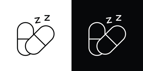 Sleeping pills icon line drawing clipart symbol. Vector illustration