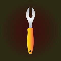 Illustration of a silver and orange wrench on a dark brown background