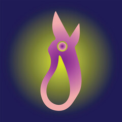 Abstract purple scissors with a green glow on a dark blue background