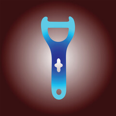 A blue and cyan bottle opener with a cross shape on a dark background
