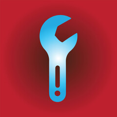 Light blue wrench on a red background, a symbol of repair and maintenance