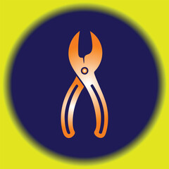 Orange pliers on a blue circle with a yellow background illustration