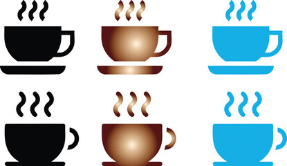A colorful array of steaming coffee cups, cup of coffee icon Coffe or tea cups vector icon collection. Cup hot icons design