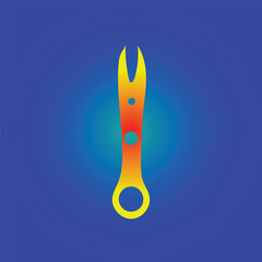 Illustration of a colorful orange and yellow cuticle pusher on blue background
