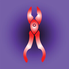 Red and white pliers on a blue background, a tool for gripping objects