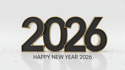 Elegant 2026 new year design black and gold numbers with reflection perfect for holiday greetings and celebrations