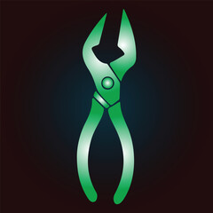 Illustration of a green pair of pliers on a dark background, tool concept