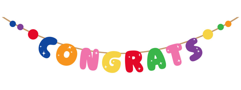 colorful vector of congrats message on garland with rounded letters and transparent background