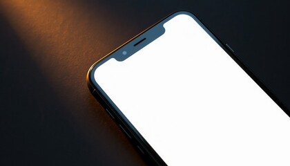 Smartphone with Blank Display: A modern smartphone with a bright, blank screen against a dark backdrop, perfect for showcasing your content.
