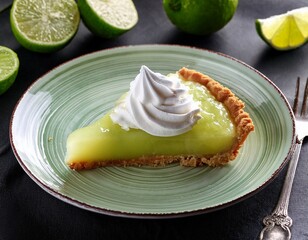 lime pie slice whipped cream and limes