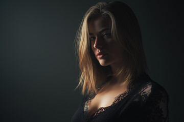 model in dark space, one light