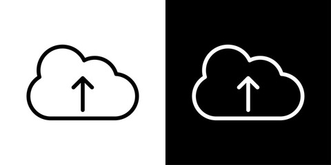Cloud with upward arrow representing uploading files, transferring data online, and sending content to cloud storage.