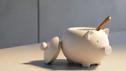 Sustainable seasoning essential close-up with matte porcelain salt pig and bamboo spoon for minimalist culinary lifestyle design