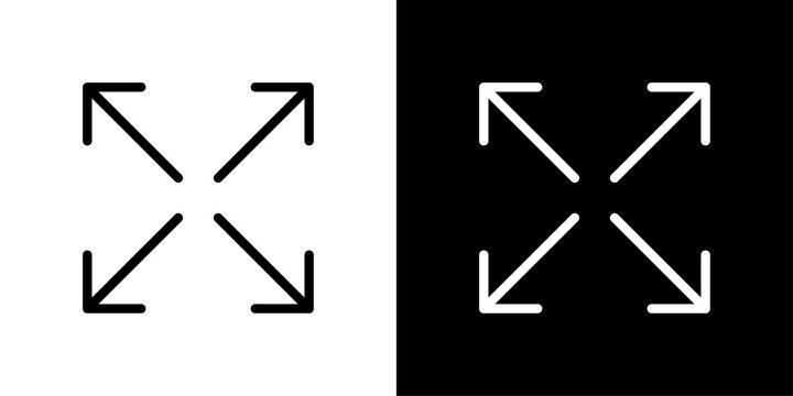 Arrows pointing outward, representing expand action, fullscreen mode, enlarging content, and increasing viewing area.