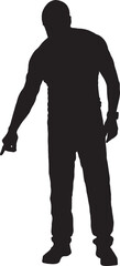 vector, silhouette of front view of man pointing finger down and looking down © Curto