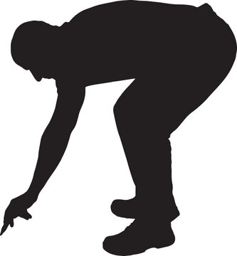 vector, silhouette man bent over drawing on the ground