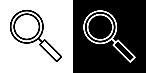 Magnifying glass icon representing search functionality, used to find items, explore data, and locate information quickly.