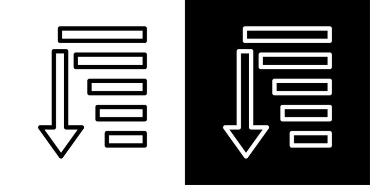 Downward sorting icon showing descending order, arranging items from high to low, large to small, or Z to A.