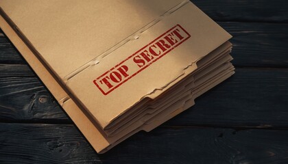 Top Secret Documents: A close-up shot of an official file folder with Top Secret stamp, hinting at sensitive information.