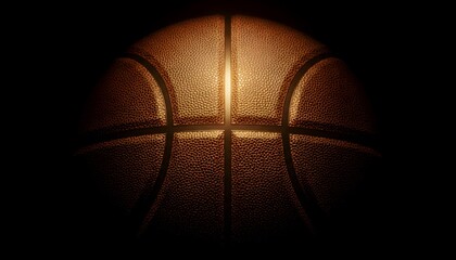Close Up Basketball Texture Dramatic Lighting on Black Background