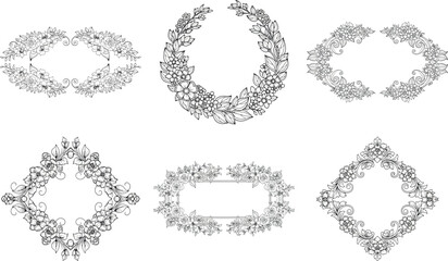 Elegant floral frames collection isolated on transparent background, perfect for wedding invitations and greeting cards design