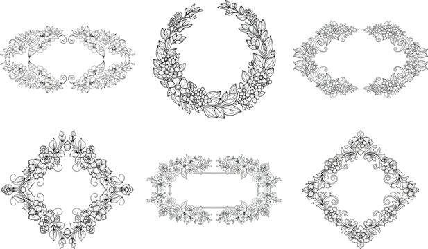 Elegant floral frames collection isolated on transparent background, perfect for wedding invitations and greeting cards design