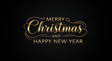 Elegant gold lettering wishes merry Christmas and happy new year on a dark background