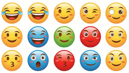 Fototapeta premium A collection of fifteen colorful emoji faces displaying a variety of expressions and emotions online