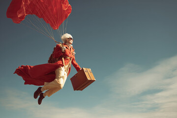 Fashionable senior woman parachuting with style 