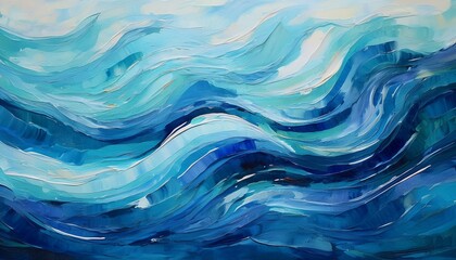 abstract blue watercolor waves background oil painting