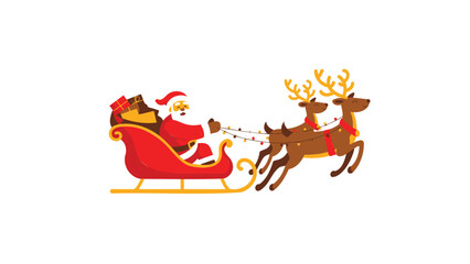 Fototapeta premium Joyful santa claus in his sleigh pulled by reindeer flying through the sky on christmas eve night