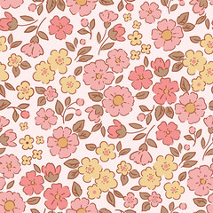 Seamless vector pattern with romantic summer flowers. Hand drawn liberty floral design on isolated background. Perfect for textile, wallpaper or nursery print design. 